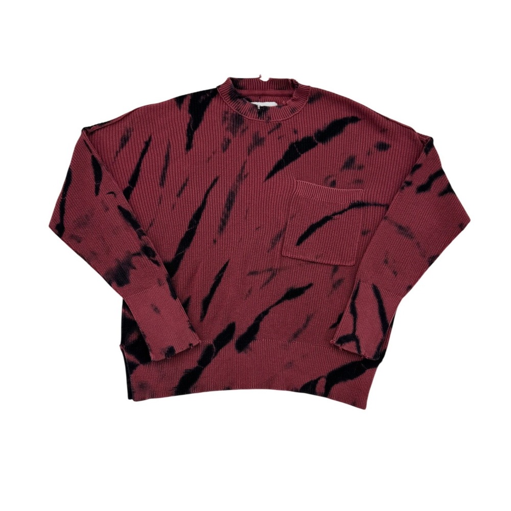 Pistola Pullover Sweater Women Medium Burgundy Tie Dye Distressed Oversized Knit